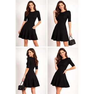 Herve Leger Clara Drop Waist Metallic Dress Textured Short Sleeve Black Small